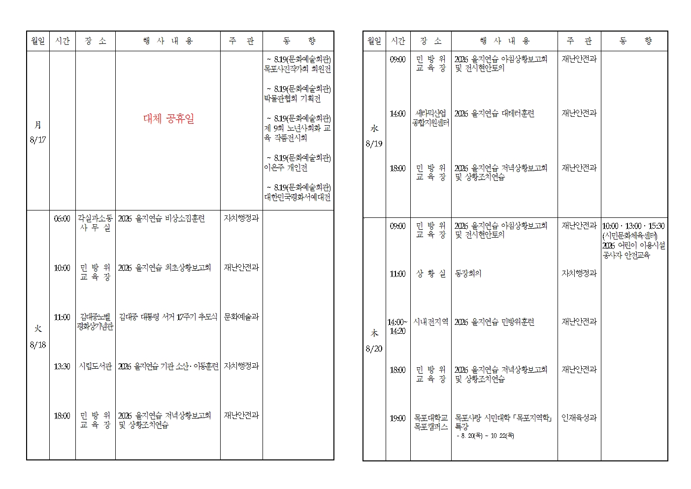 본 행사일정은 사정에 의해 변동될 수도 있음